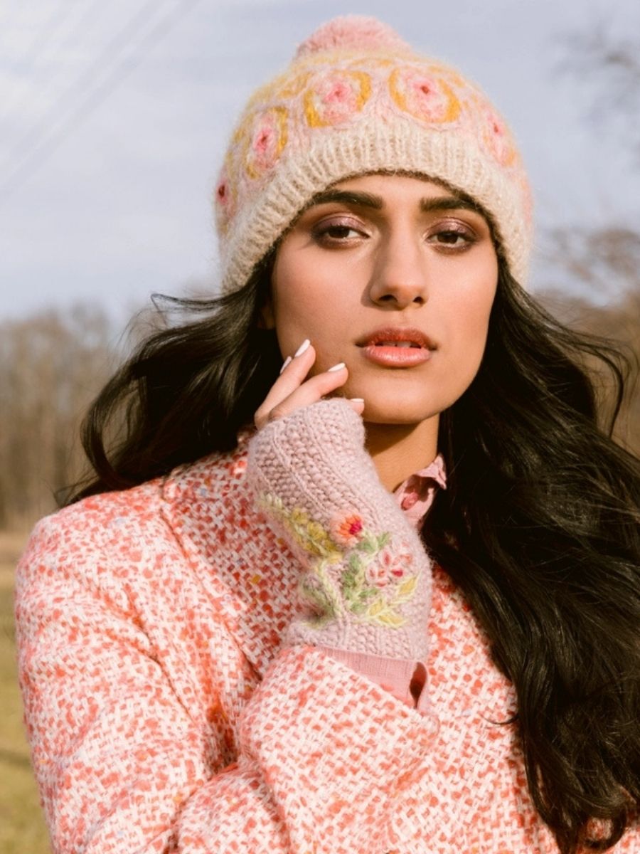 Meadow French Knot Embroidered Wool Handwarmers