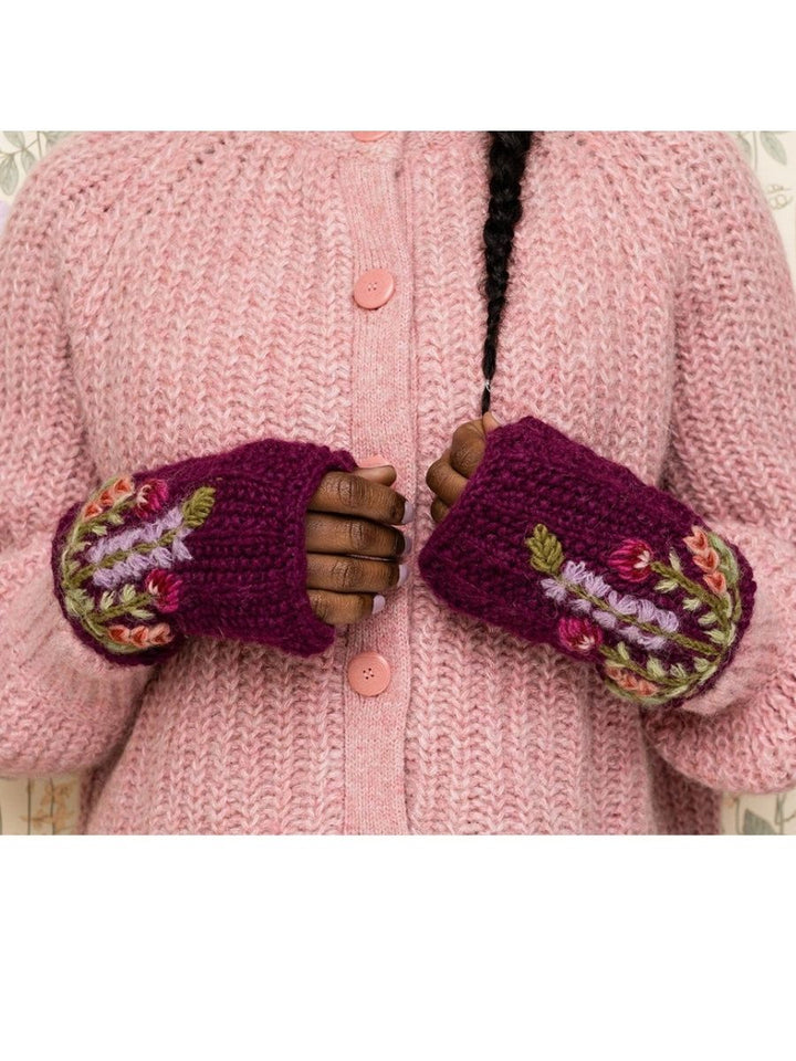 Meadow French Knot Embroidered Wool Handwarmers