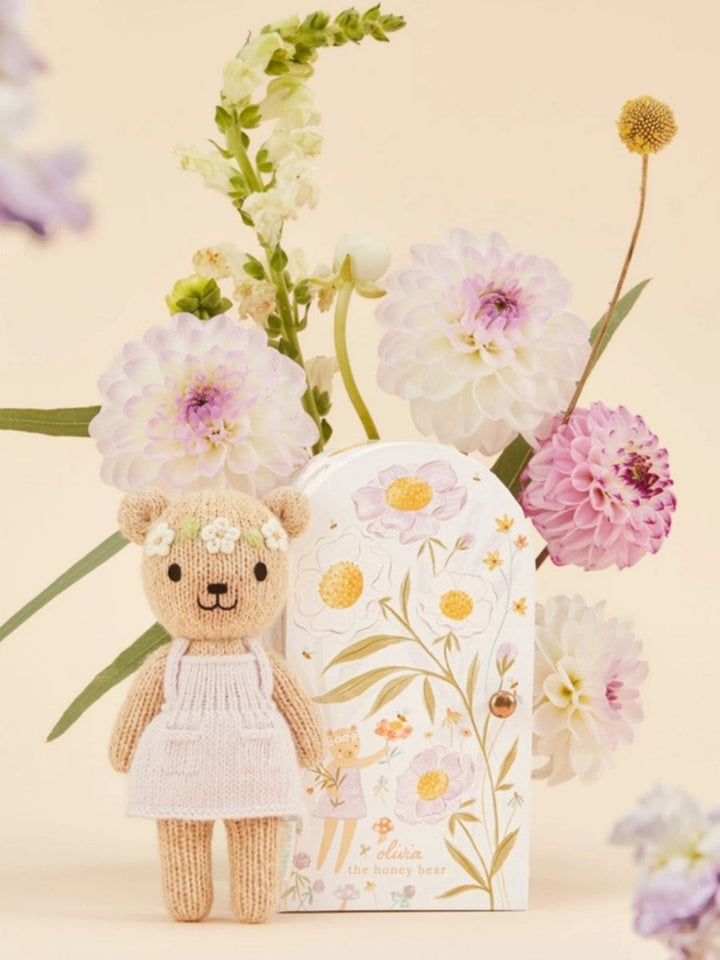 Cuddle + Kind Tiny Olivia the Honey Bear – Hand Knit Organic Cotton Stuffed Animal