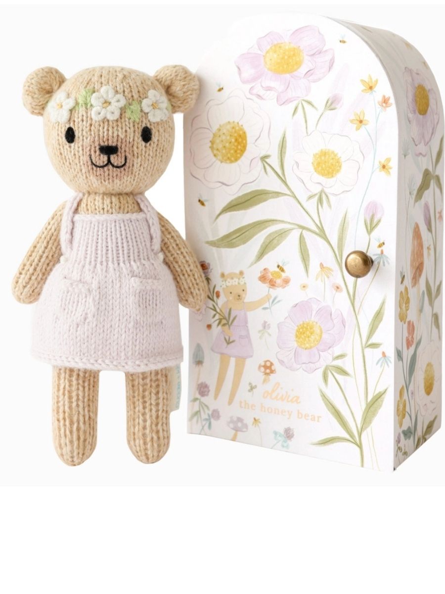 Cuddle + Kind Tiny Olivia the Honey Bear – Hand Knit Organic Cotton Stuffed Animal