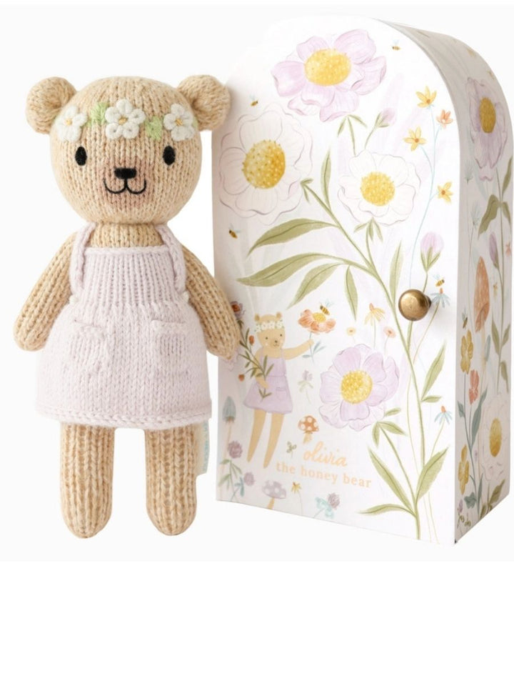 Cuddle + Kind Tiny Olivia the Honey Bear – Hand Knit Organic Cotton Stuffed Animal