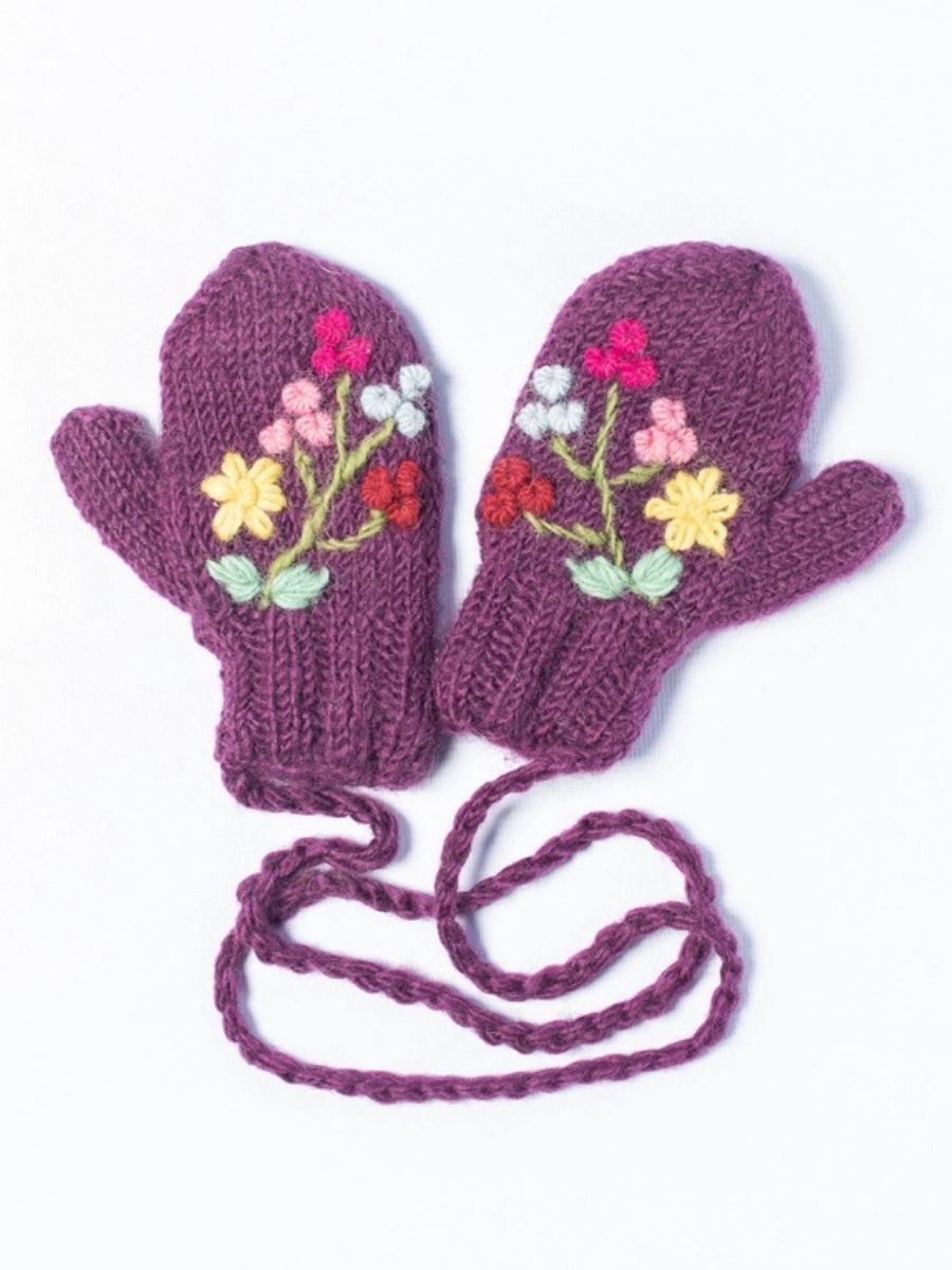 Little Kid Toddlers’ Flower Handknit Wool Mittens