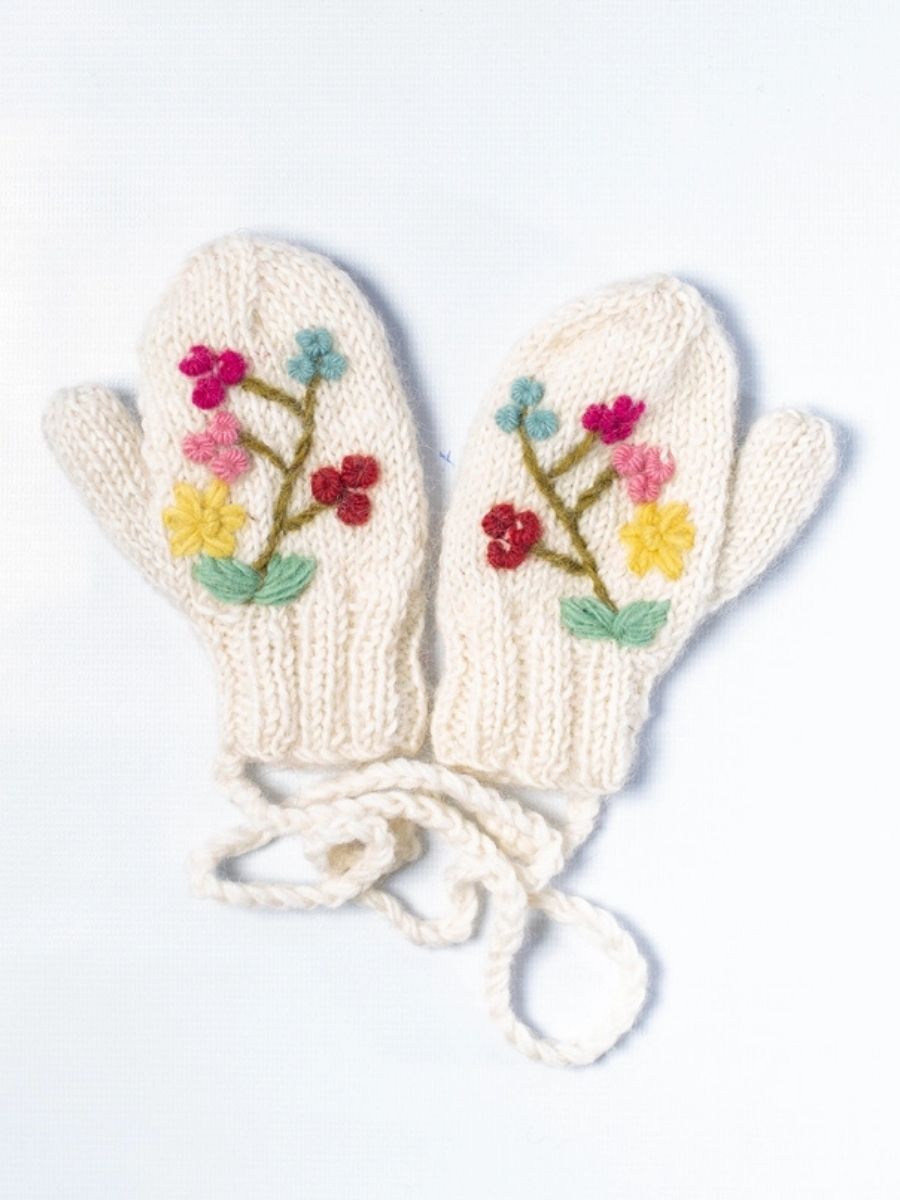 Little Kid Toddlers’ Flower Handknit Wool Mittens