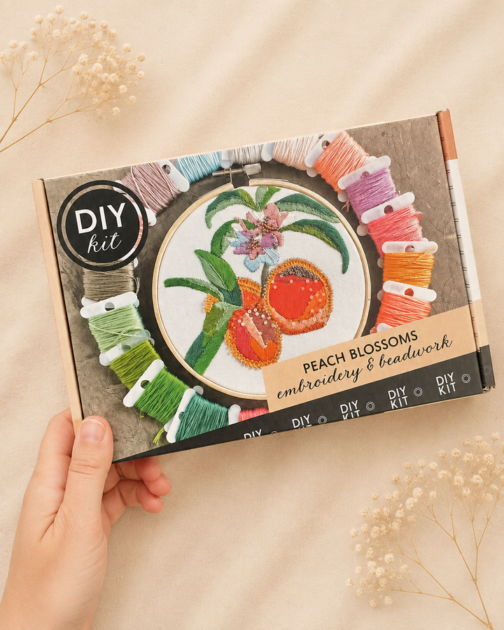 Peach Blossoms Embroidery &amp; Beadwork Kit – Kate Wyatt Fine Art