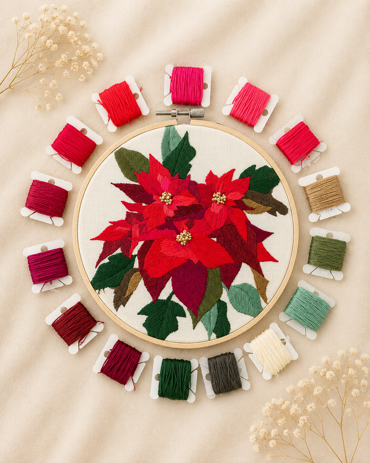 Poinsettia Embroidery &amp; Beadwork Kit – Kate Wyatt Fine Art