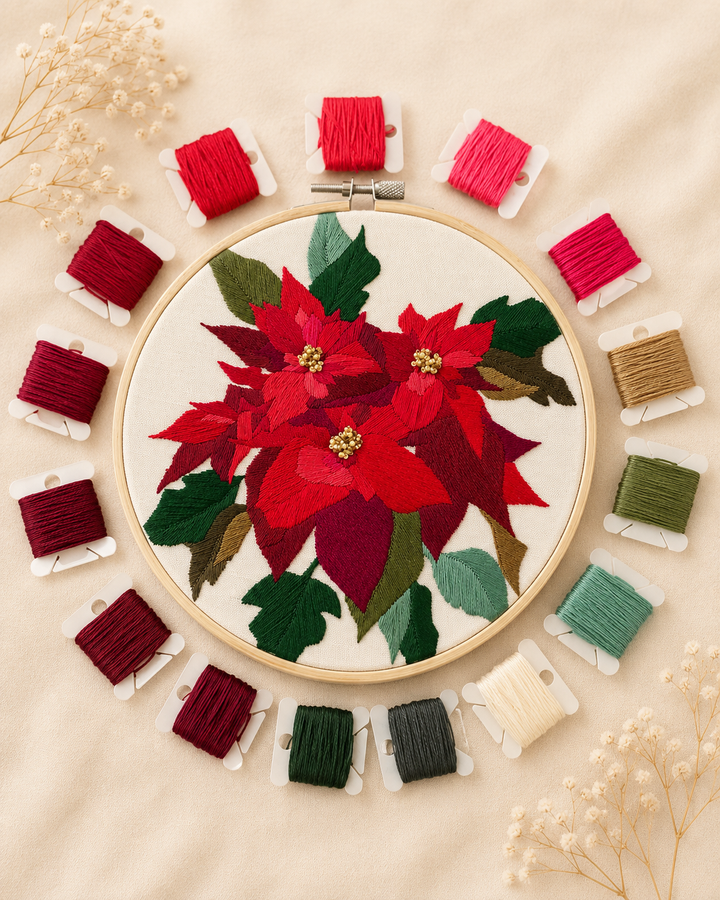 Poinsettia Embroidery &amp; Beadwork Kit – Kate Wyatt Fine Art