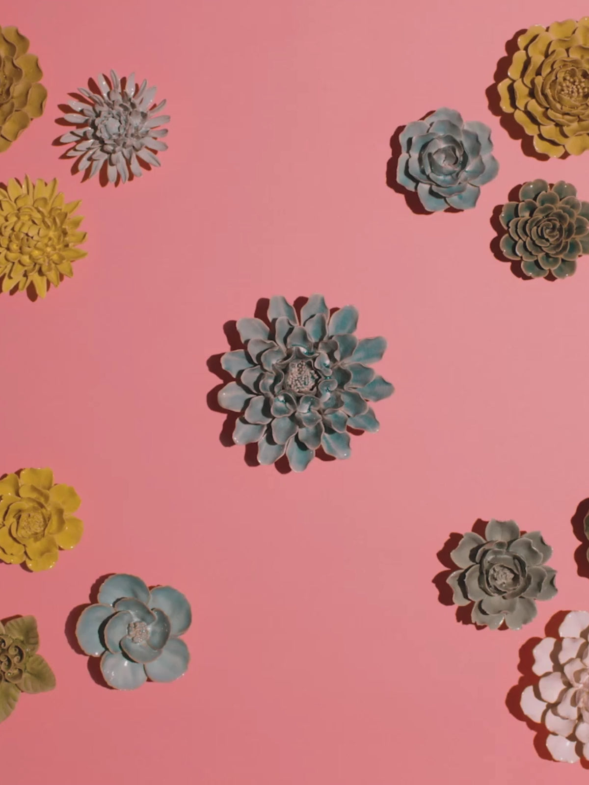 Chive Ceramic Flower Wall Art Pink Dahlia Rose handmade wall table