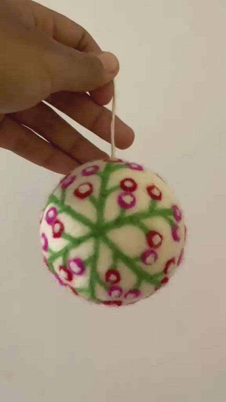 Hand Felted Wool Ball Ornament - Berry Spray