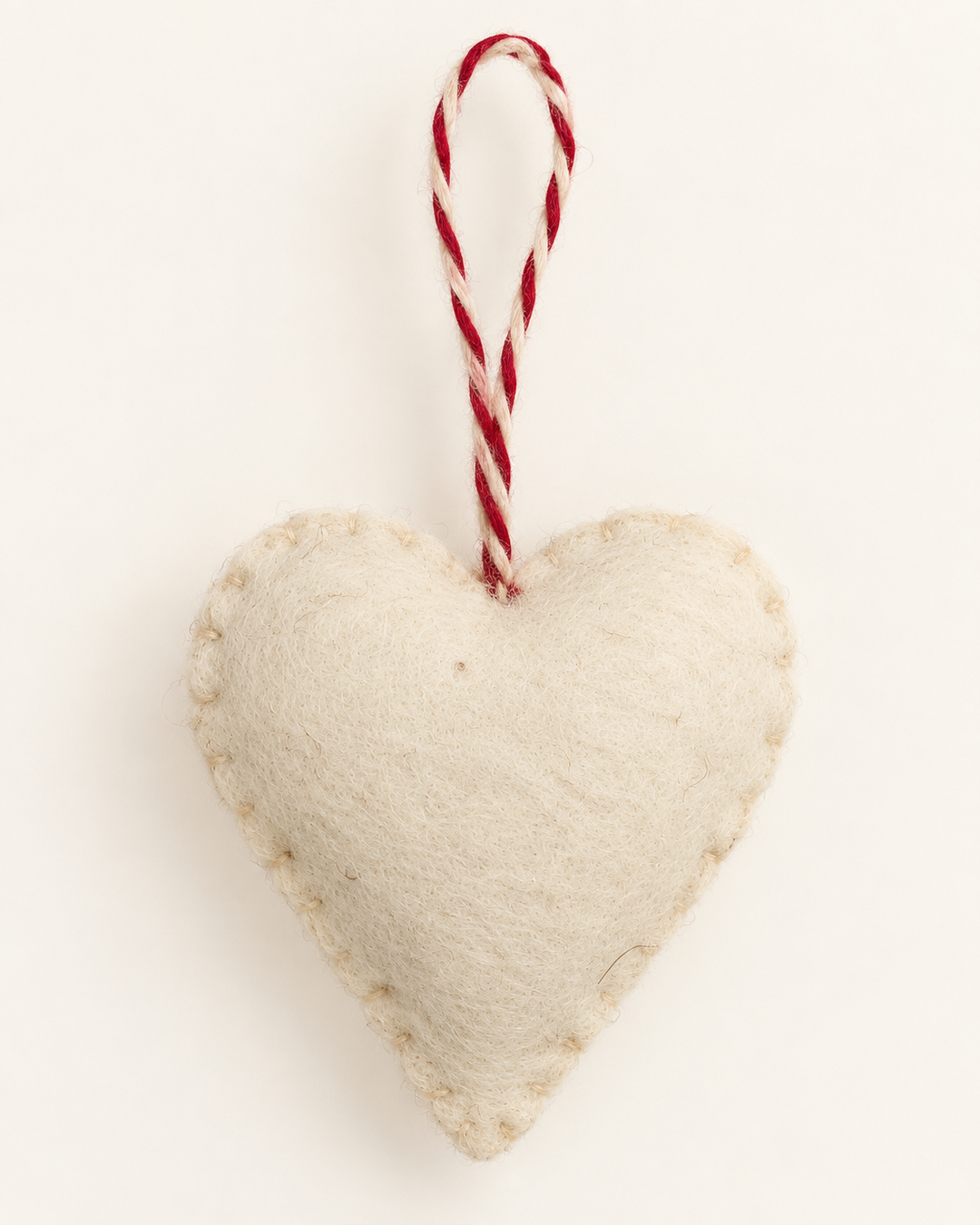 Dainty Embroidered Wool Puffy Ornament  - Heart