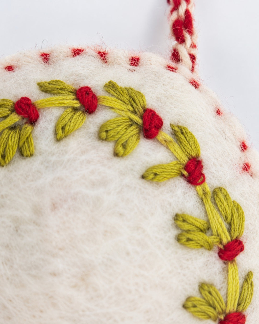 Dainty Embroidered Wool Puffy Ornament  - Wreath