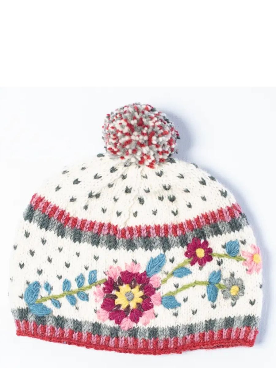 Purni Flower Dotted Handknit Wool Hat