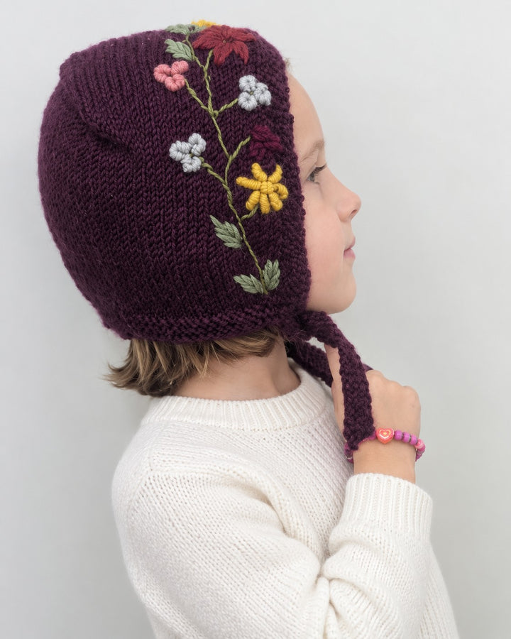 Baby Bees &amp; Flowers Handknit Wool Bonnet