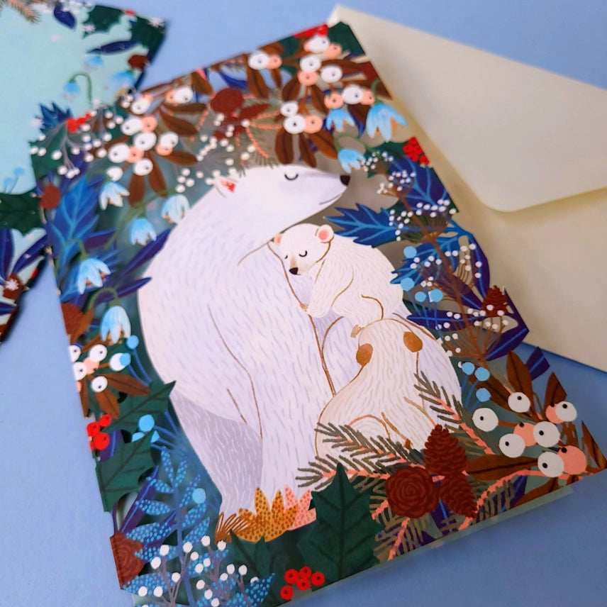 Enchanting Polar Bear Laser-cut Christmas Card
