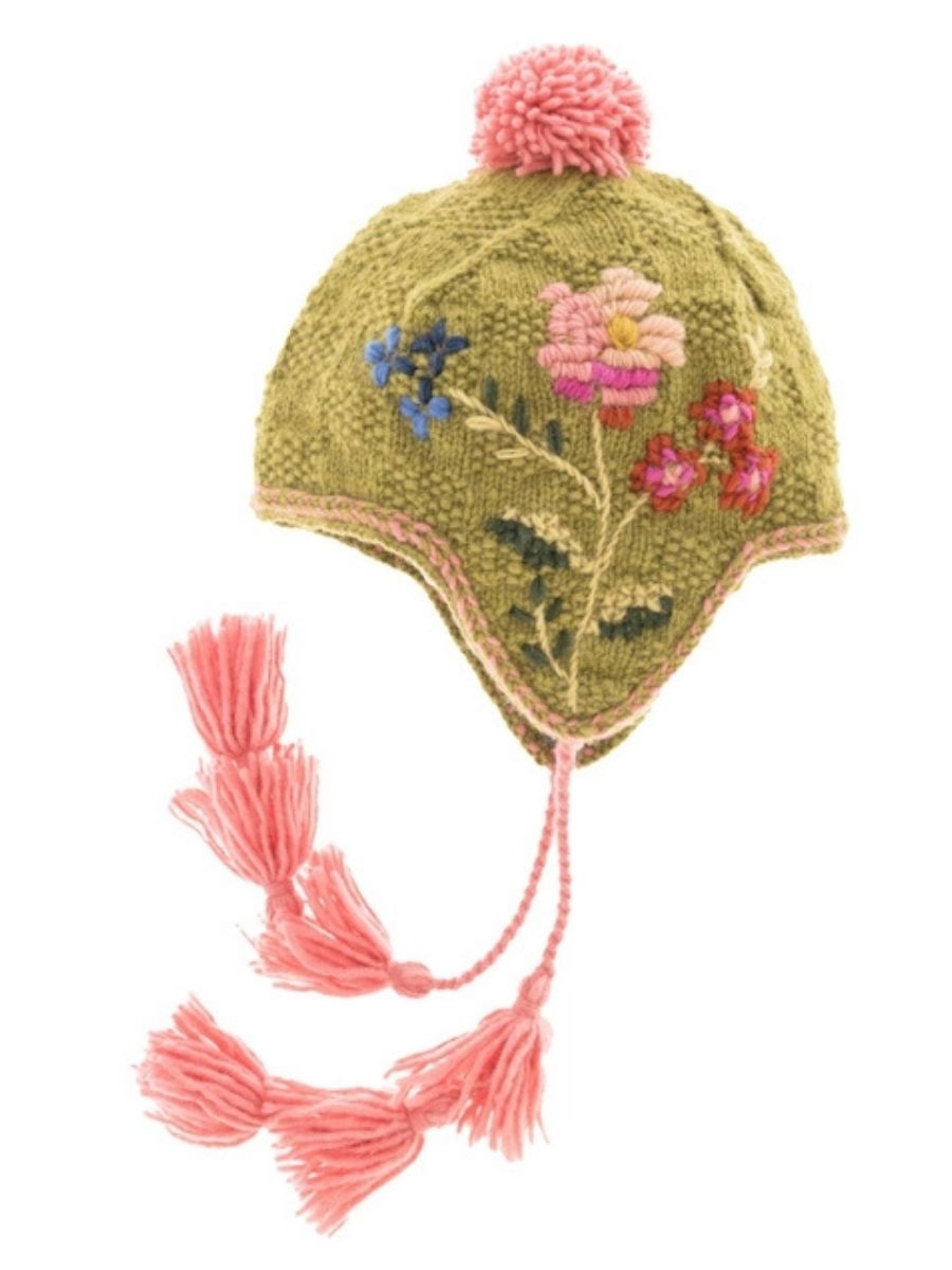 Ruthie French Knot Embroidered Wool Earflap Hat