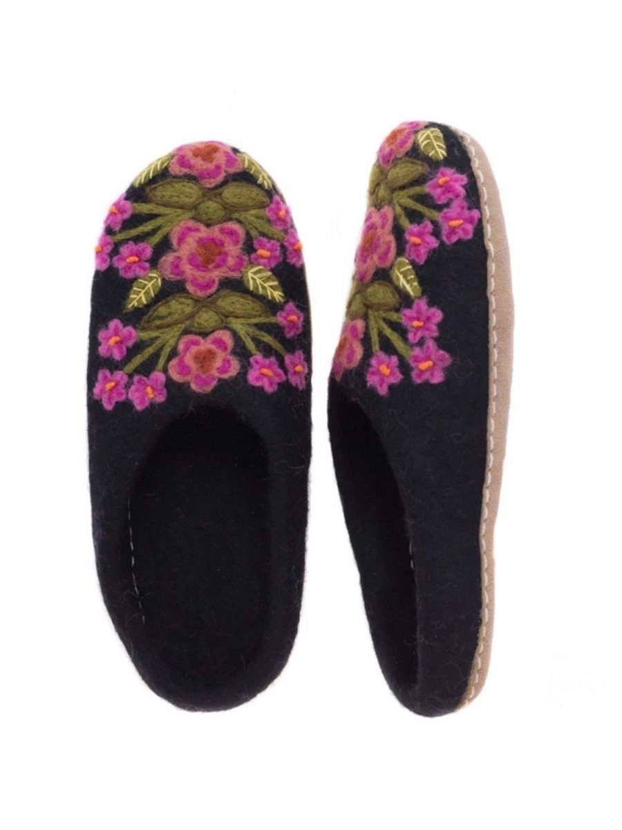 French Knot Secret Garden Embroidered Wool Slippers