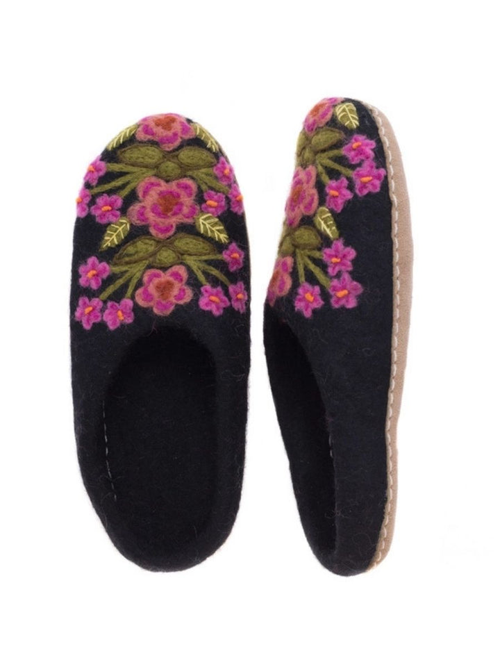 French Knot Secret Garden Embroidered Wool Slippers