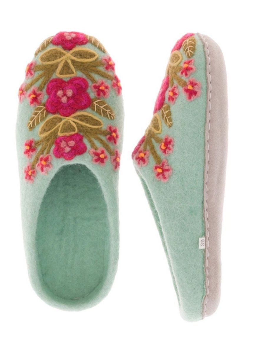 French Knot Secret Garden Embroidered Wool Slippers