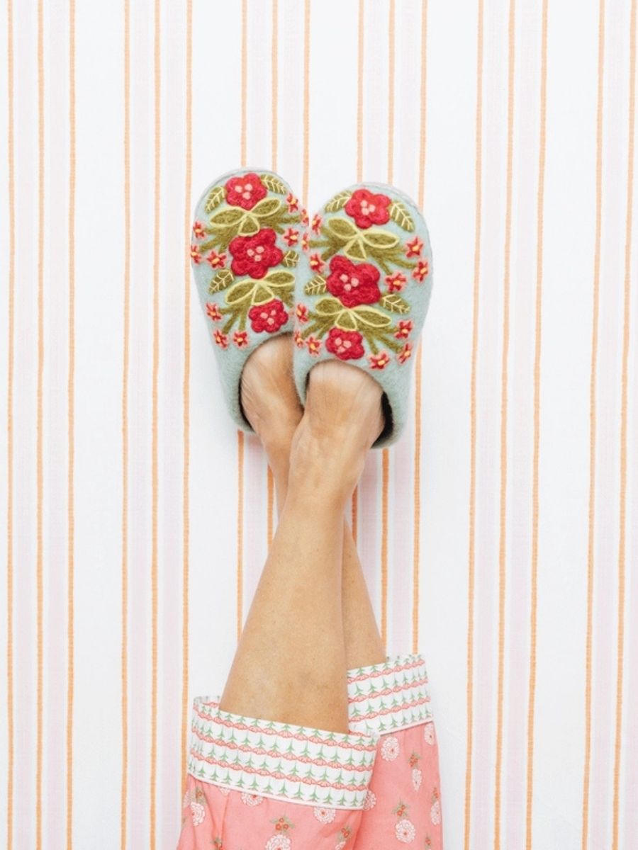 French Knot Secret Garden Embroidered Wool Slippers