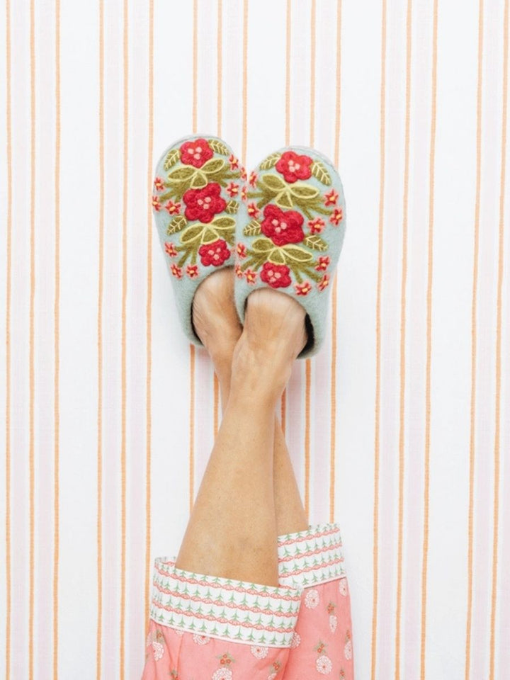 French Knot Secret Garden Embroidered Wool Slippers