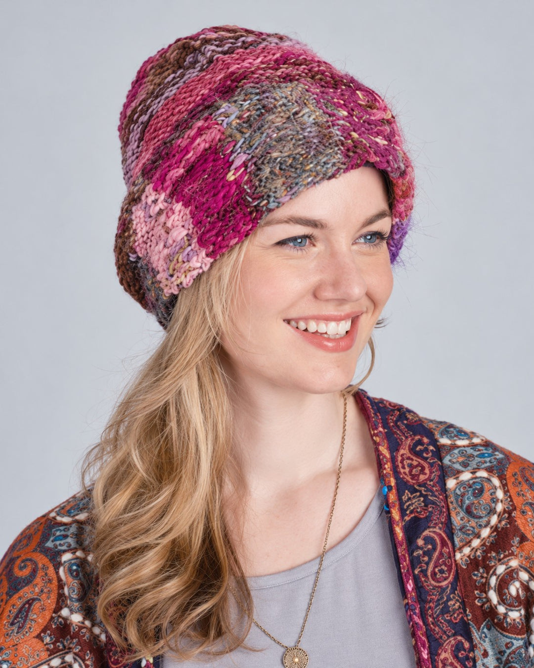 Joni Recycled Silk &amp; Wool Handknit Slouchy Hat