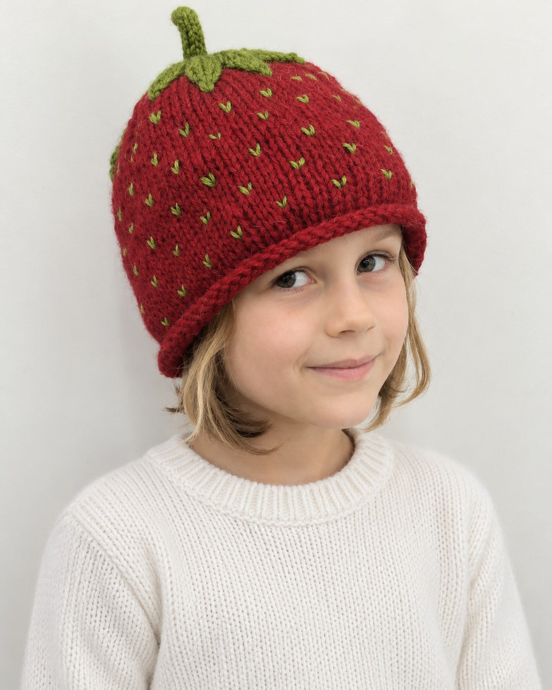 Kids’ Handknit Lambswool Strawberry Hat