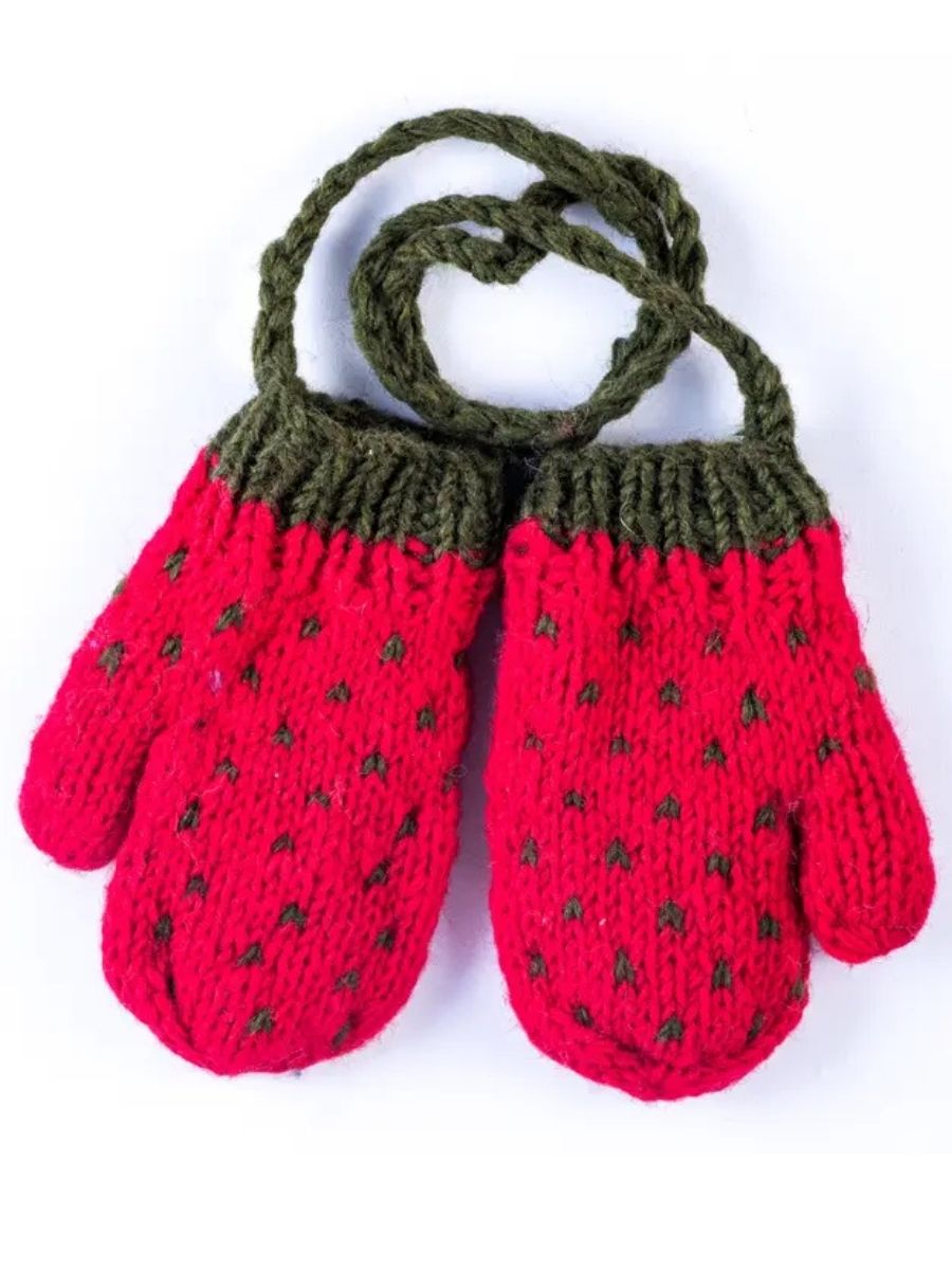 Kids’ Handknit Lambswool Strawberry Mittens