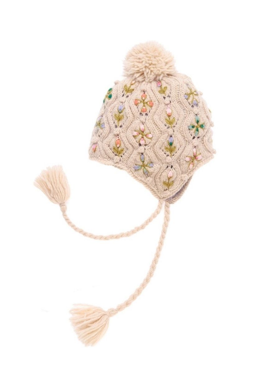 Tilly French Knot Embroidered Wool Earflap Hat