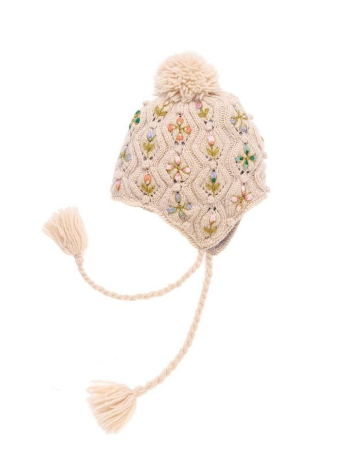 Tilly French Knot Embroidered Wool Earflap Hat
