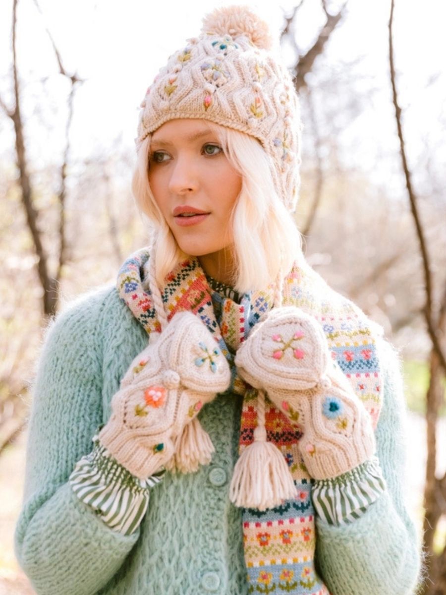 Tilly French Knot Embroidered Wool Earflap Hat