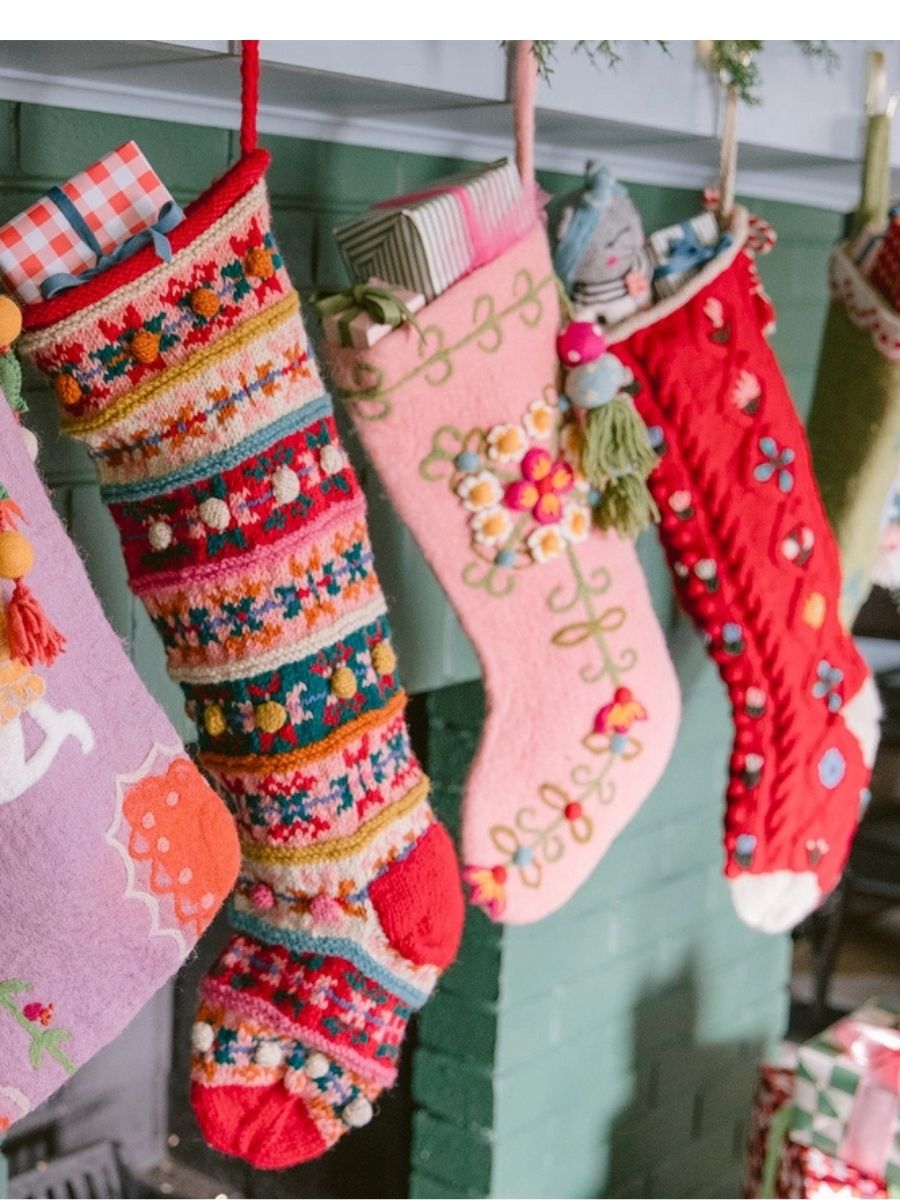 French Knot Fair Isle Hand Knit Wool Christmas Stocking