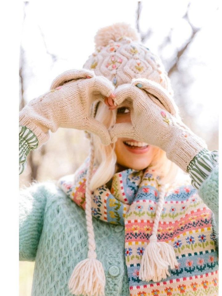 Tilly French Knot Embroidered Wool Earflap Hat