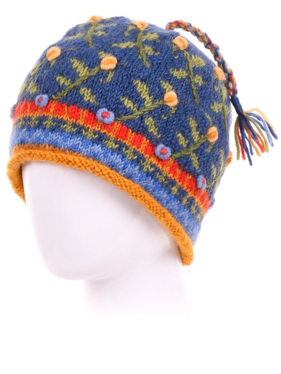 Verbier Floral Wool Knit Embroidered Hat