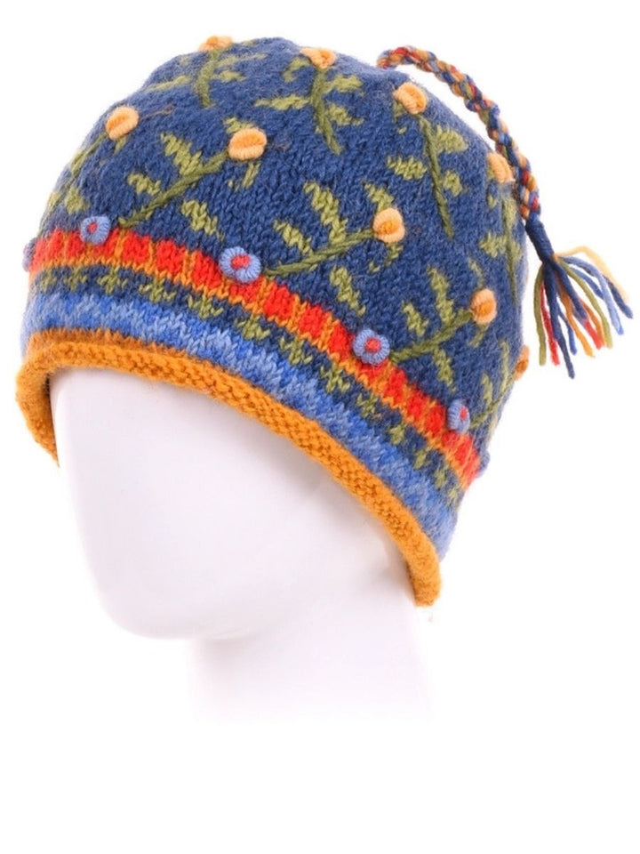 Verbier Floral Wool Knit Embroidered Hat