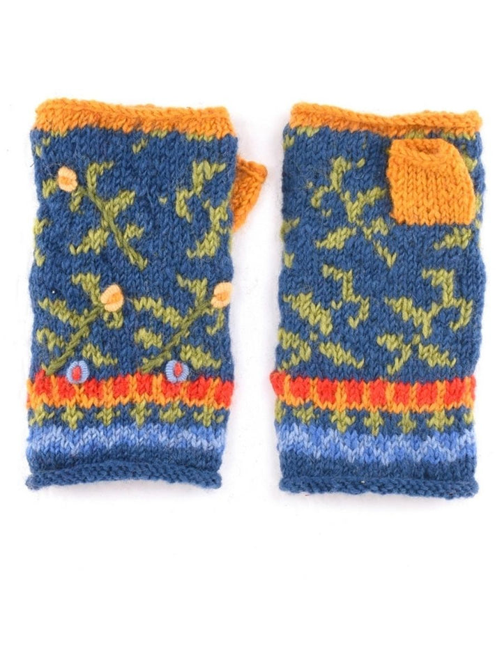 Verbier Hand Knit Wool Handwarmer Mittens - Embroidered