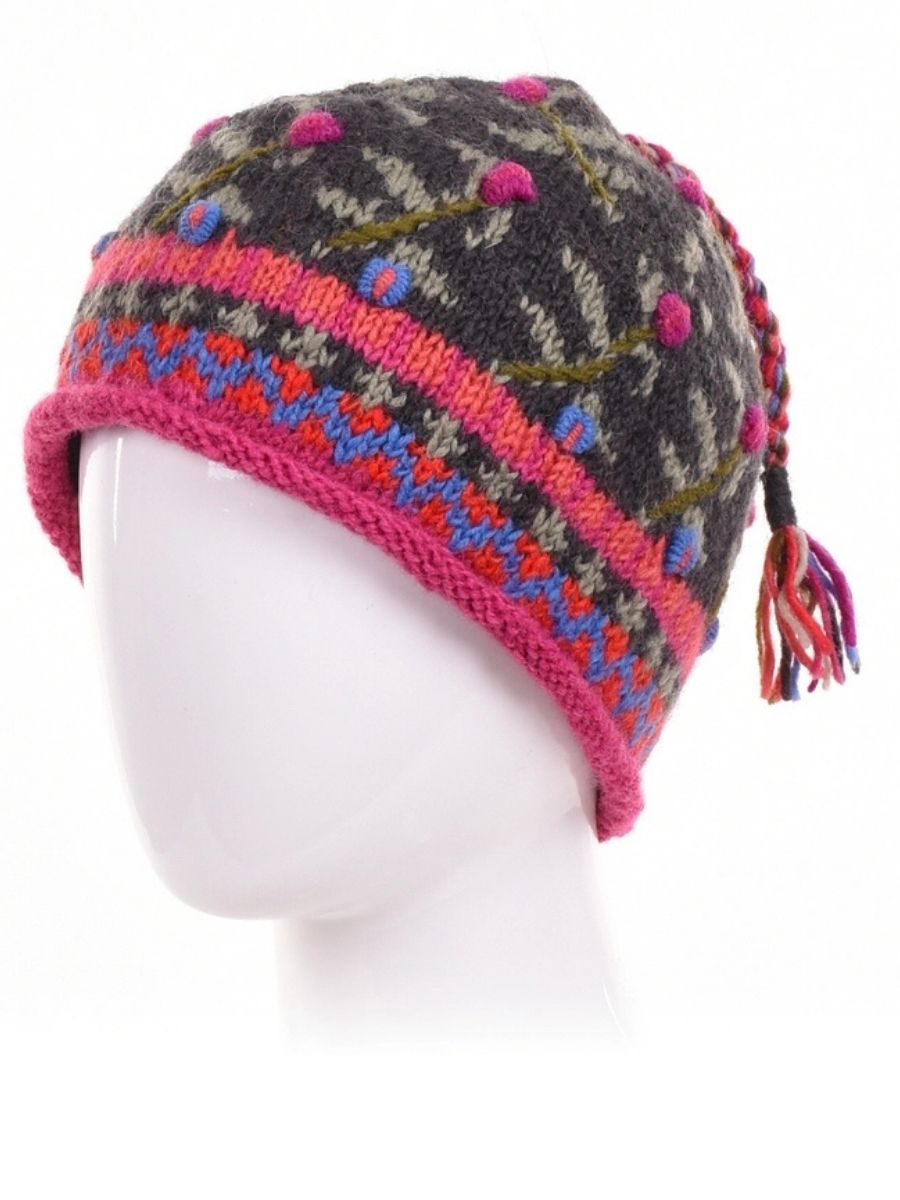 Verbier Floral Wool Knit Embroidered Hat