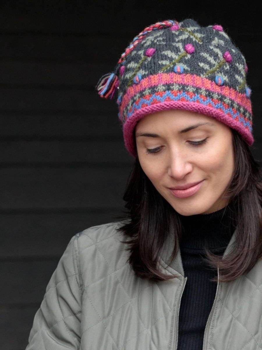 Verbier Floral Wool Knit Embroidered Hat