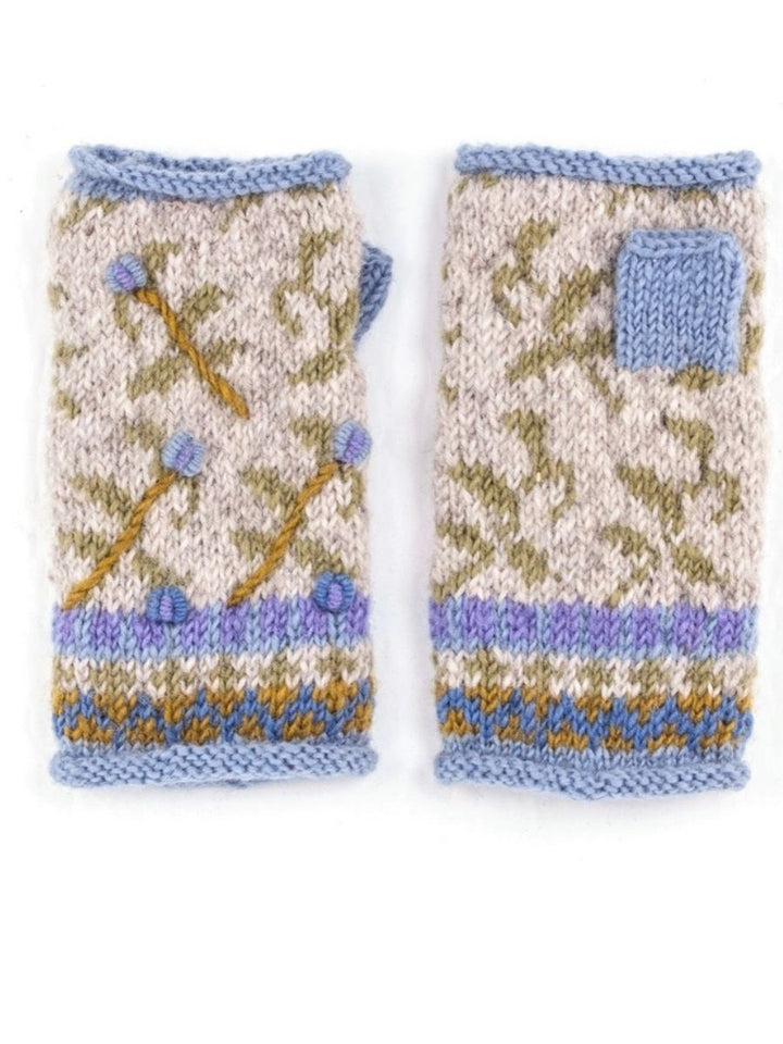 Verbier Hand Knit Wool Handwarmer Mittens - Embroidered