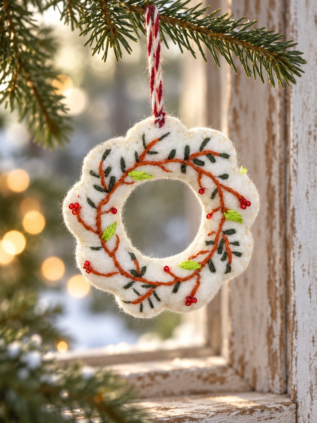 Dainty Embroidered Wool wrath Ornament