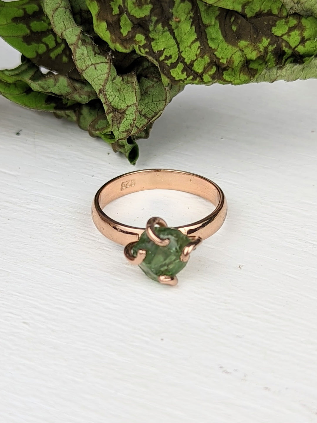 Ash Rose Raw Apatite Solitaire Ring, Natural one-of-a-kind ring