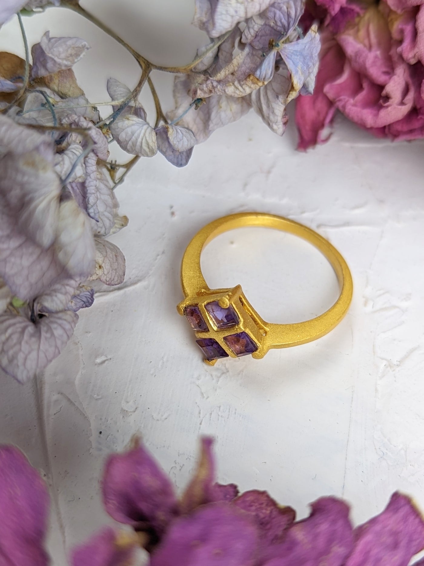 Faceted Amethyst Square Ring