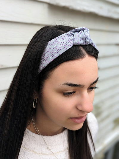 Top Knot Printed Headband - Lilac Dashes