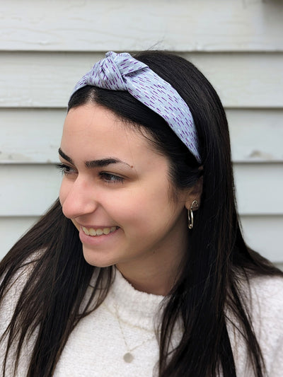 Top Knot Printed Headband - Lilac Dashes