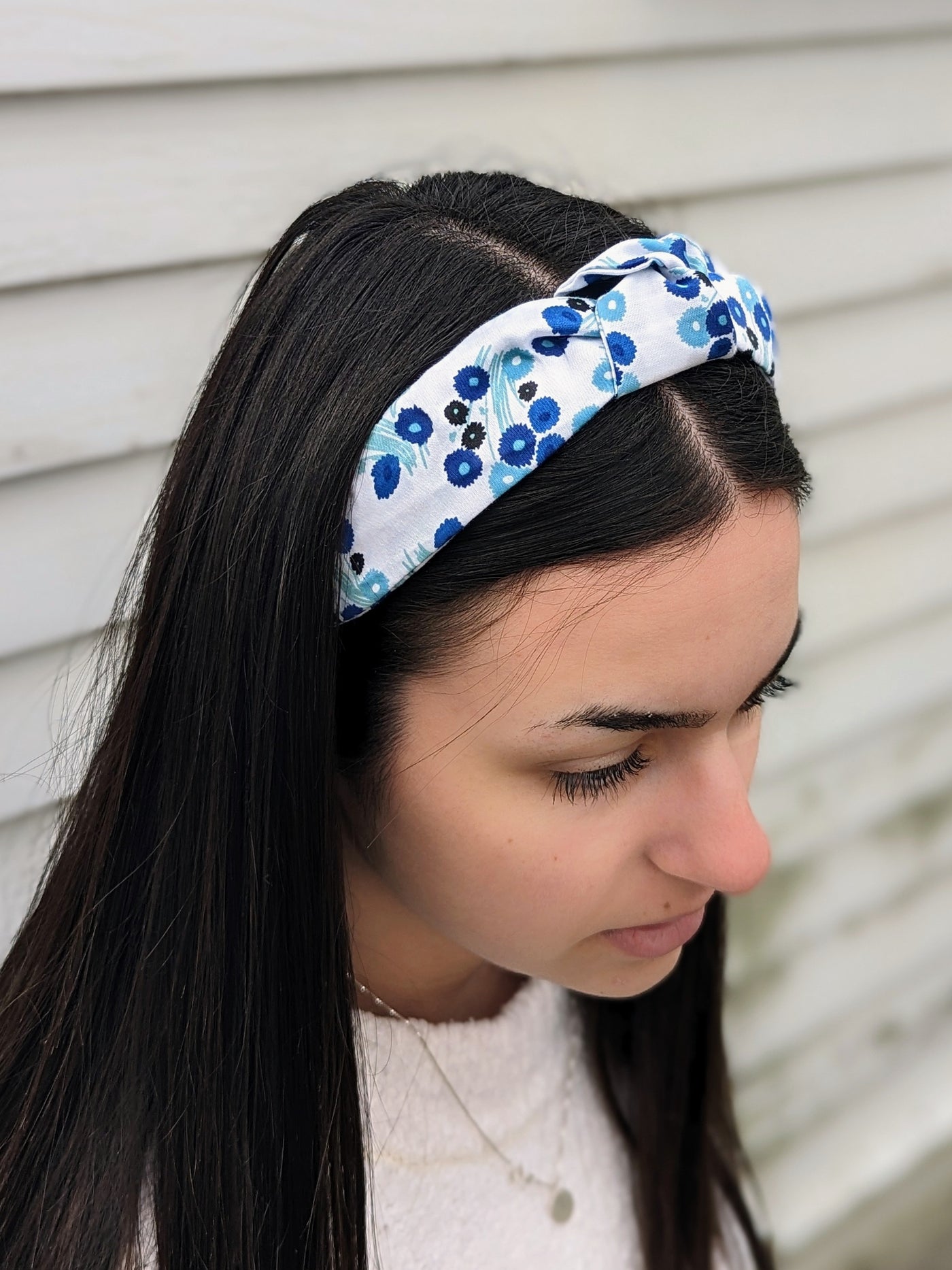 Top Knot Printed Headband - Blue Wildflowers
