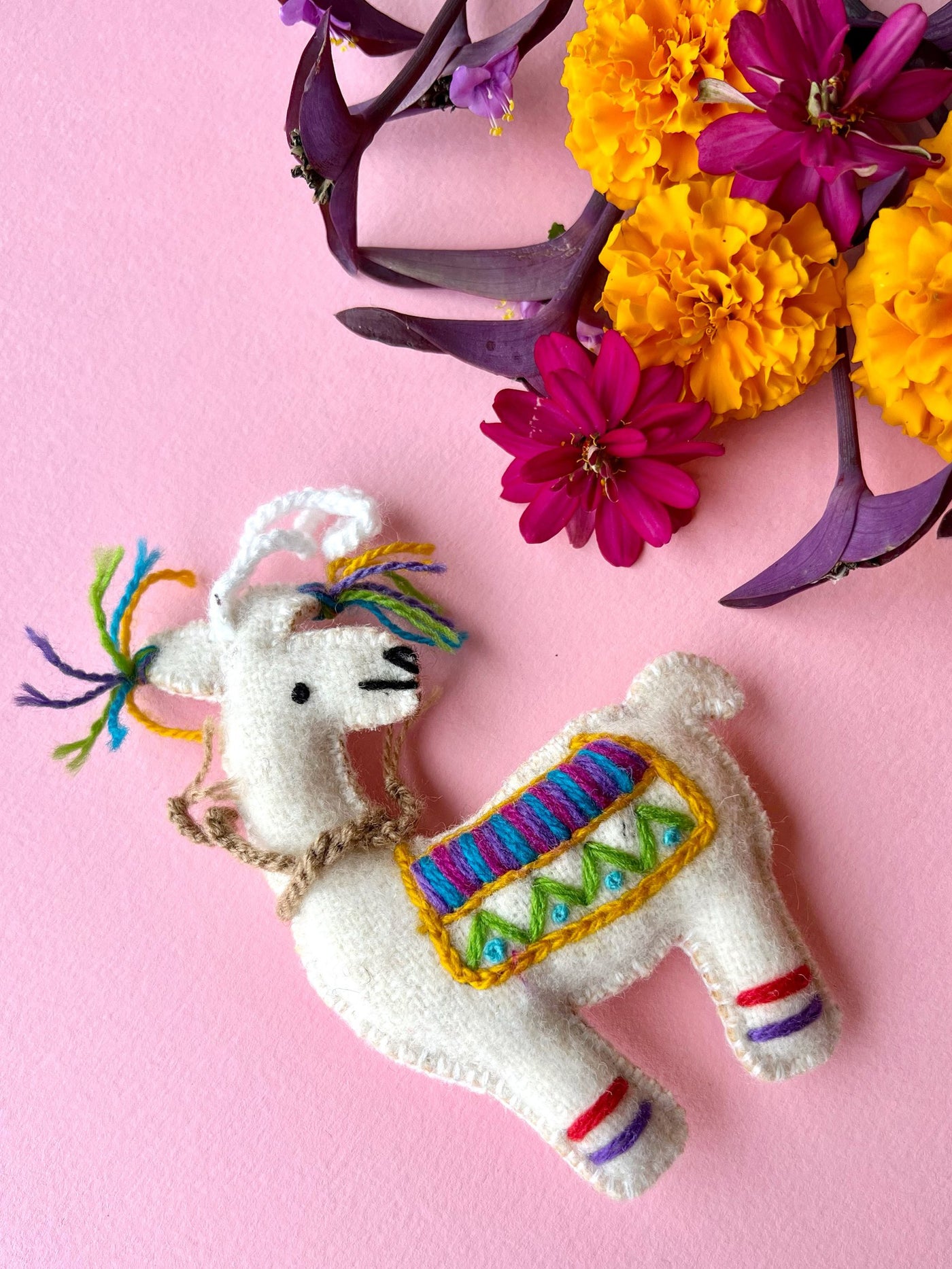 Embroidered Llama Ornament